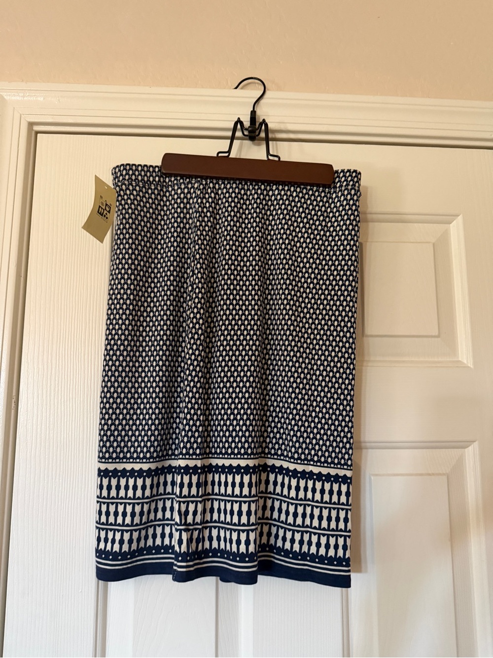 Navy and White Patterned Pencil Skirt-Max Studio